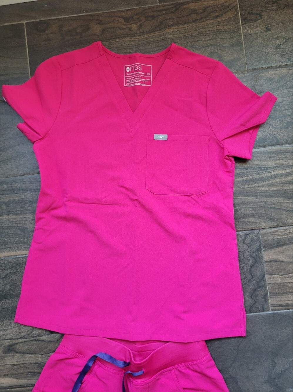 Figs V-Neck Scrub Top in Hot Pink